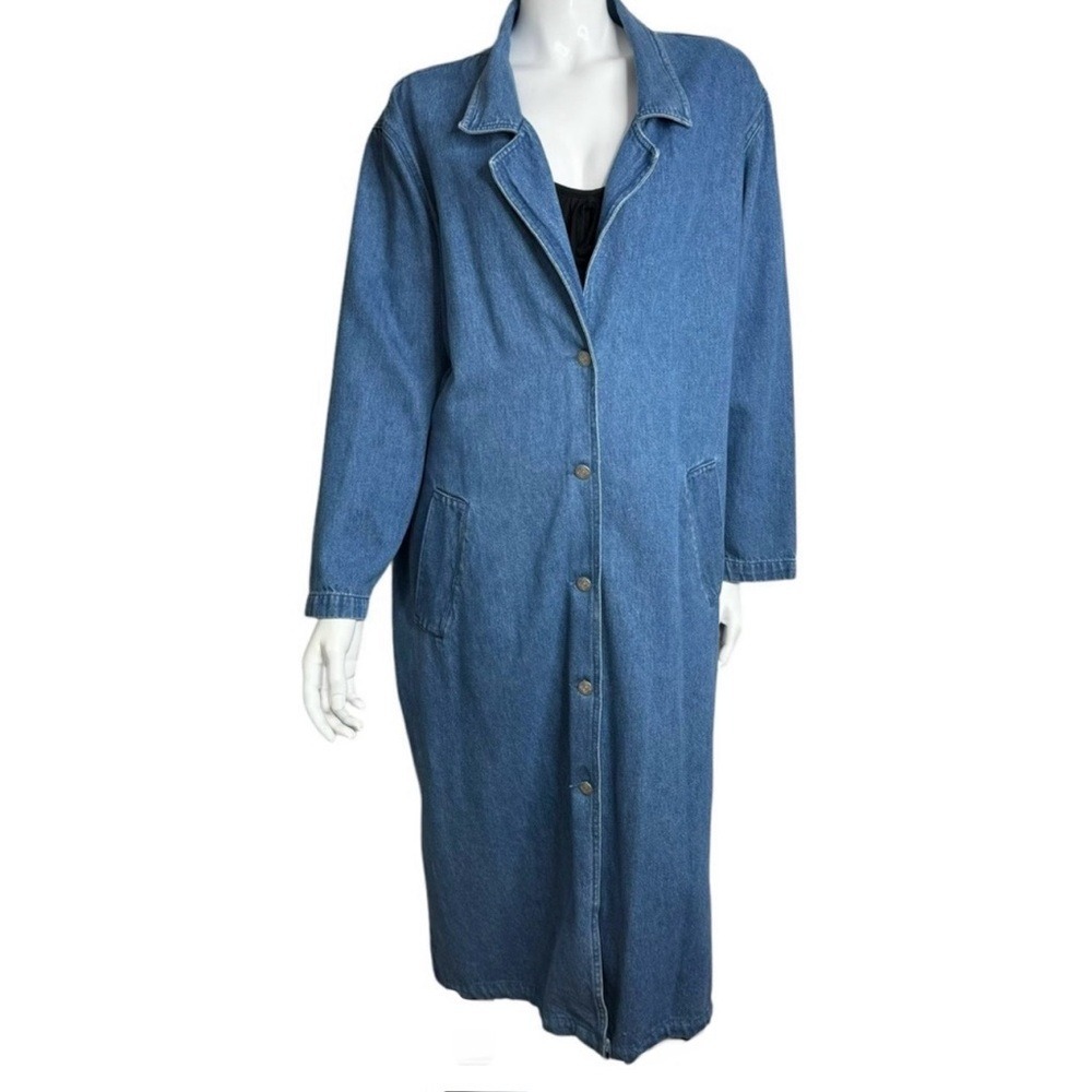 Blue J. Vintage Denim Duster Coat Maxi Trench Jacket Large - Picture 2 of 5